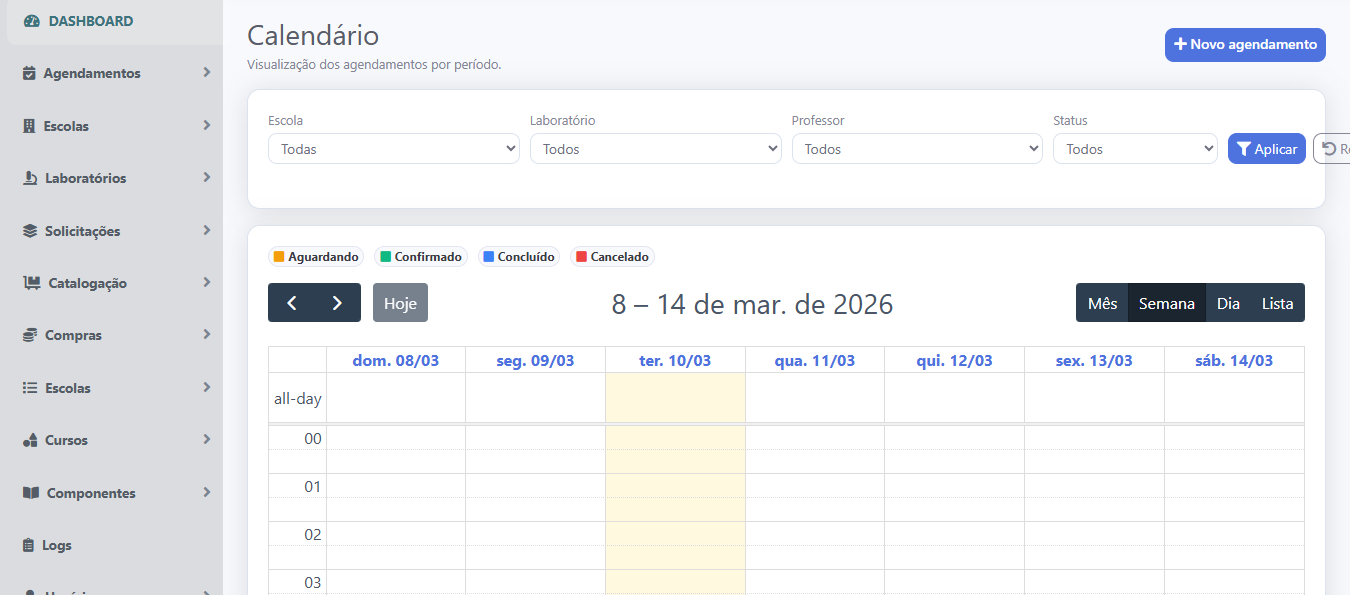 Calendário de agendamentos no Colabora Edu